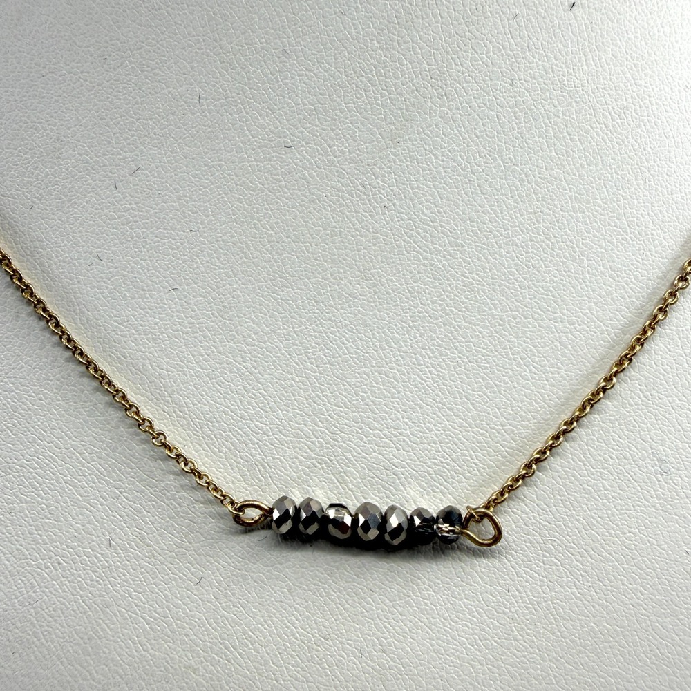 Dainty Gold Tone Beaded Bar Necklace Minimalist Layering Delicate Jewelry Gift